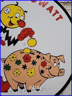 Vintage Reddy Kilowatt Porcelain Sign Electric Power Money Piggy Bank Oil Gas