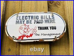 Vintage Reddy Kilowatt Porcelain Sign Electric Utility Bills Paid Here Oil Gas
