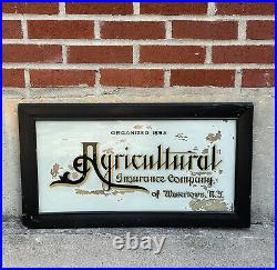 Vintage Reverse Glass Painted Advertising Sign Agricultural Insurance Watertown