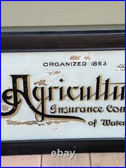 Vintage Reverse Glass Painted Advertising Sign Agricultural Insurance Watertown