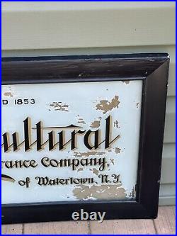 Vintage Reverse Glass Painted Advertising Sign Agricultural Insurance Watertown