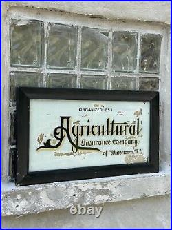 Vintage Reverse Glass Painted Advertising Sign Agricultural Insurance Watertown