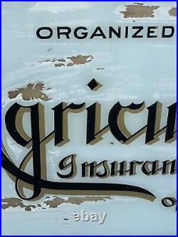 Vintage Reverse Glass Painted Advertising Sign Agricultural Insurance Watertown