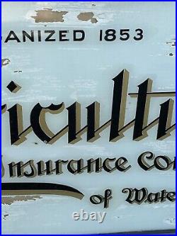 Vintage Reverse Glass Painted Advertising Sign Agricultural Insurance Watertown