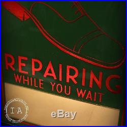 Vintage Reverse Painted Glass Shoe Repair Light Sign Advertising Sign Not Neon