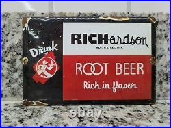 Vintage Richardson Porcelain Soda Sign Rootbeer Door Palm Push Gas Motor Oil