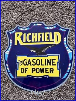 Vintage Richfield Gasoline Heavy Metal Gas Station Pump Sign 11.5 X 12