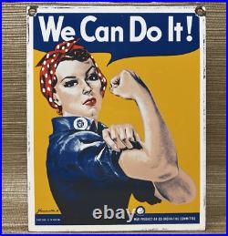 Vintage Rosie The Riveter Porcelain Sign Us Wwii