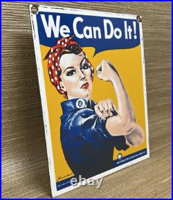 Vintage Rosie The Riveter Porcelain Sign Us Wwii