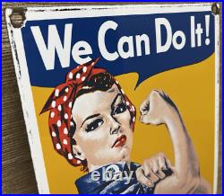 Vintage Rosie The Riveter Porcelain Sign Us Wwii