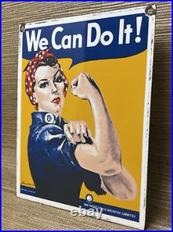 Vintage Rosie The Riveter Porcelain Sign Us Wwii