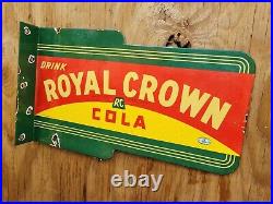 Vintage Royal Crown Porcelain Flange Sign 1936 Rc Cola Soda Beverage Advertising