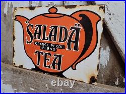 Vintage Salada Tea Porcelain Sign Coffee Drink Hot Beverage Advertising Tea Pot