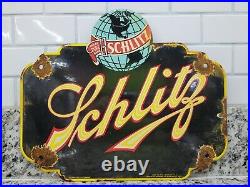 Vintage Schlitz Beer Porcelain Sign Restaurant Bar Pub Oil Gas Service Garage
