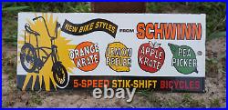 Vintage Schwinn Bicycle Metal Porcelain Sign Rare Gas Oil Pump Ad Stingray Rare