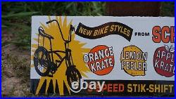 Vintage Schwinn Bicycle Metal Porcelain Sign Rare Gas Oil Pump Ad Stingray Rare