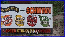 Vintage Schwinn Bicycle Metal Porcelain Sign Rare Gas Oil Pump Ad Stingray Rare