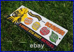 Vintage Schwinn Bicycle Metal Porcelain Sign Rare Gas Oil Pump Ad Stingray Rare