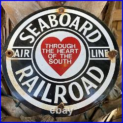 Vintage Seaboard Railroad Porcelain Metal Sign Gas Oil Train Southern Heart Line