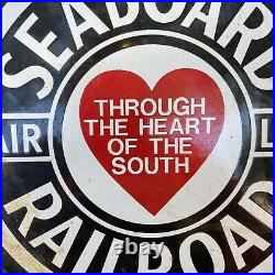 Vintage Seaboard Railroad Porcelain Metal Sign Gas Oil Train Southern Heart Line
