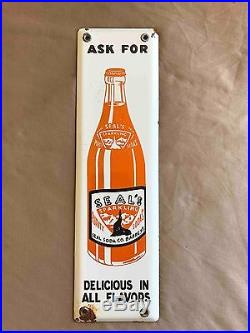 Vintage Seal's Orange Soda Barre Vermont Porcelain Advertising Door Push Plate
