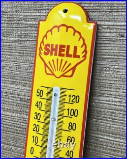 Vintage Shell Motor Oil Porcelain Thermometer Service Station Gas Pump Plate