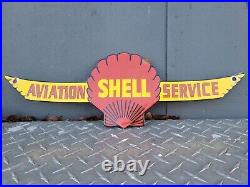 Vintage Shell Porcelain Sign Aviation Gasoline Station Oil Service Pilot Flying