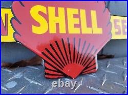 Vintage Shell Porcelain Sign Aviation Gasoline Station Oil Service Pilot Flying