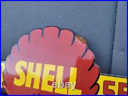 Vintage Shell Porcelain Sign Aviation Gasoline Station Oil Service Pilot Flying