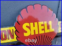 Vintage Shell Porcelain Sign Aviation Gasoline Station Oil Service Pilot Flying