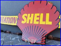 Vintage Shell Porcelain Sign Aviation Gasoline Station Oil Service Pilot Flying