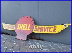 Vintage Shell Porcelain Sign Aviation Gasoline Station Oil Service Pilot Flying