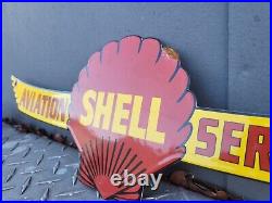 Vintage Shell Porcelain Sign Aviation Gasoline Station Oil Service Pilot Flying