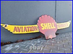 Vintage Shell Porcelain Sign Aviation Gasoline Station Oil Service Pilot Flying