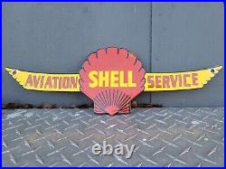 Vintage Shell Porcelain Sign Aviation Gasoline Station Oil Service Pilot Flying