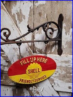 Vintage Shell Sign Flange Cast Iron Metal Advertising Gas Station Oil Fill Up