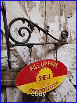 Vintage Shell Sign Flange Cast Iron Metal Advertising Gas Station Oil Fill Up