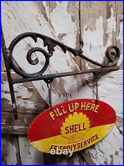 Vintage Shell Sign Flange Cast Iron Metal Advertising Gas Station Oil Fill Up