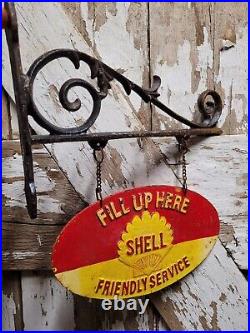 Vintage Shell Sign Flange Cast Iron Metal Advertising Gas Station Oil Fill Up