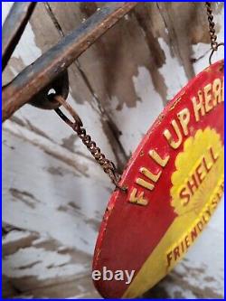 Vintage Shell Sign Flange Cast Iron Metal Advertising Gas Station Oil Fill Up