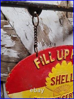 Vintage Shell Sign Flange Cast Iron Metal Advertising Gas Station Oil Fill Up