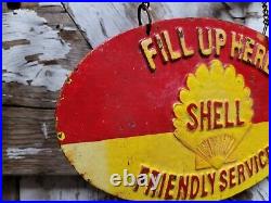 Vintage Shell Sign Flange Cast Iron Metal Advertising Gas Station Oil Fill Up