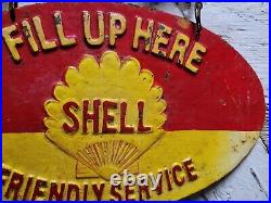 Vintage Shell Sign Flange Cast Iron Metal Advertising Gas Station Oil Fill Up