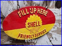 Vintage Shell Sign Flange Cast Iron Metal Advertising Gas Station Oil Fill Up