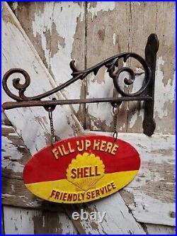 Vintage Shell Sign Flange Cast Iron Metal Advertising Gas Station Oil Fill Up