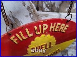 Vintage Shell Sign Flange Cast Iron Metal Advertising Gas Station Oil Fill Up