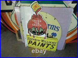 Vintage Sherwin Williams Cover The Earth Flanged Porcelain Sign 36 X 24