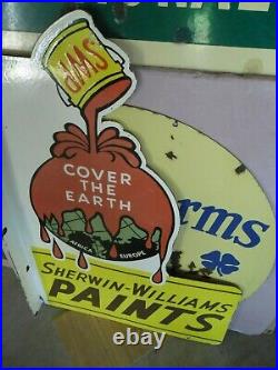 Vintage Sherwin Williams Cover The Earth Flanged Porcelain Sign 36 X 24