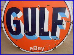 Vintage Sign Original Gulf Gasoline Double Sided Porcelain 42 Dia