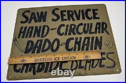 Vintage Sign Saw Service Trade Sign Hand Painted 1960s SHIPS FREE IN USA